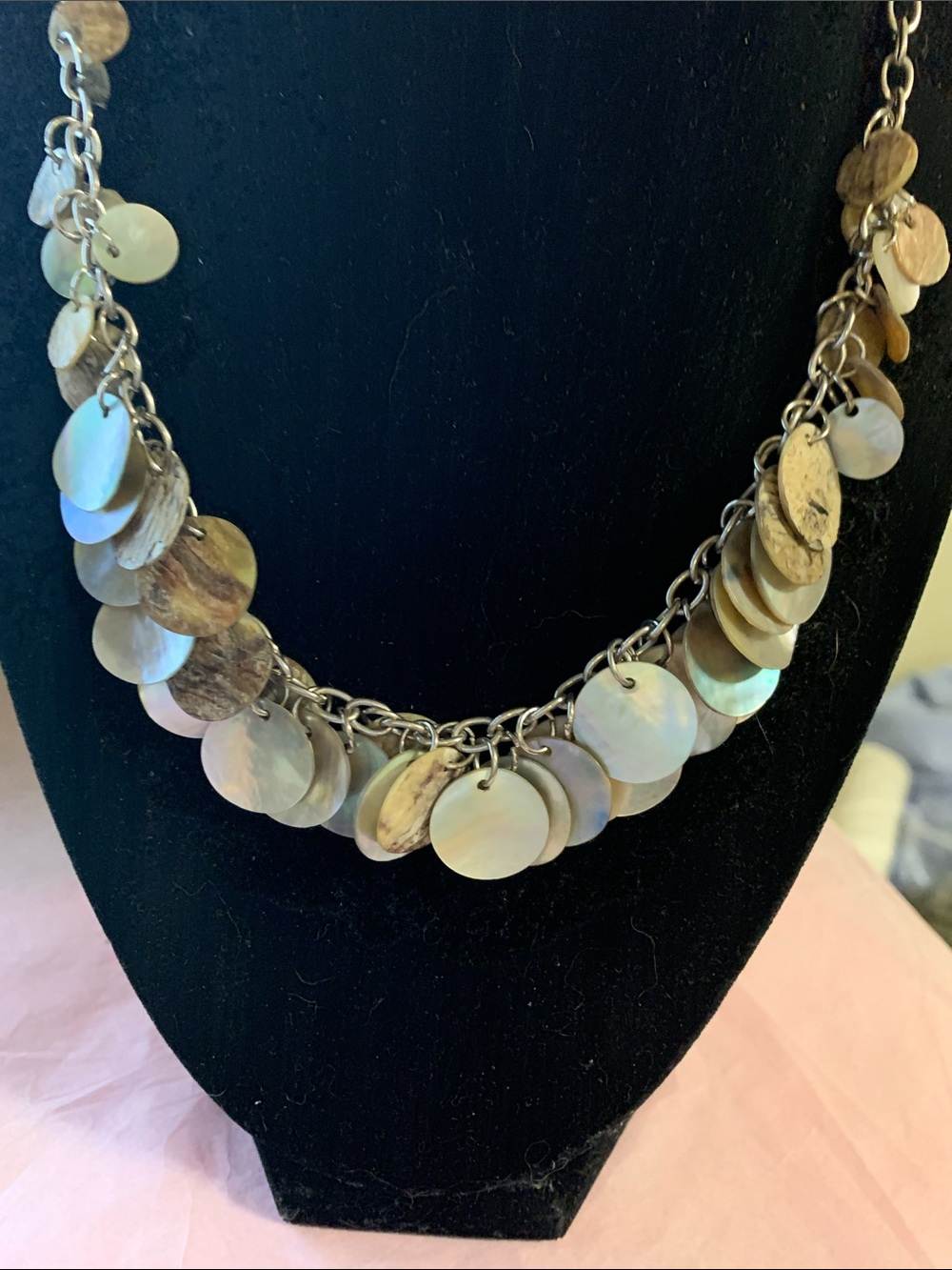 Shell Disc Charm Necklace - Iridescent White 19”